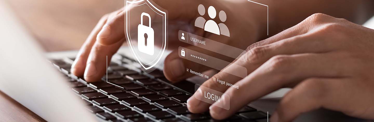 Cybersecurity and privacy concepts to protect data. Lock icon and internet network security technology. Businessmen protecting personal data on laptop and virtual interfaces.